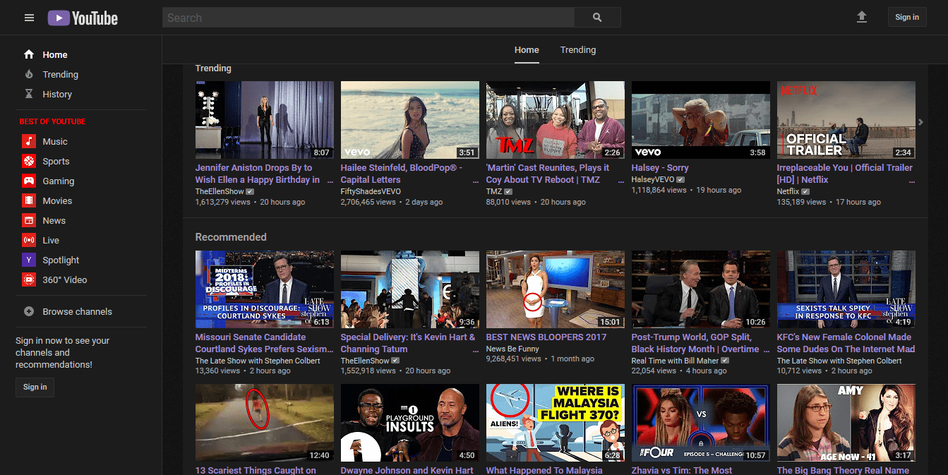 Home Page old layout